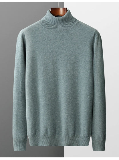Autumn and winter new 100% pure merino wool pullover men's turtleneck cashmere sweater thickened warm  loose solid color top