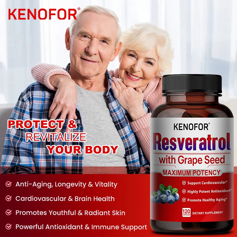 Resveratrol Supplements - Powerful Antioxidants and Trans-Resveratrol for Anti-Aging, Cardiovascular Support, Maximum Benefits