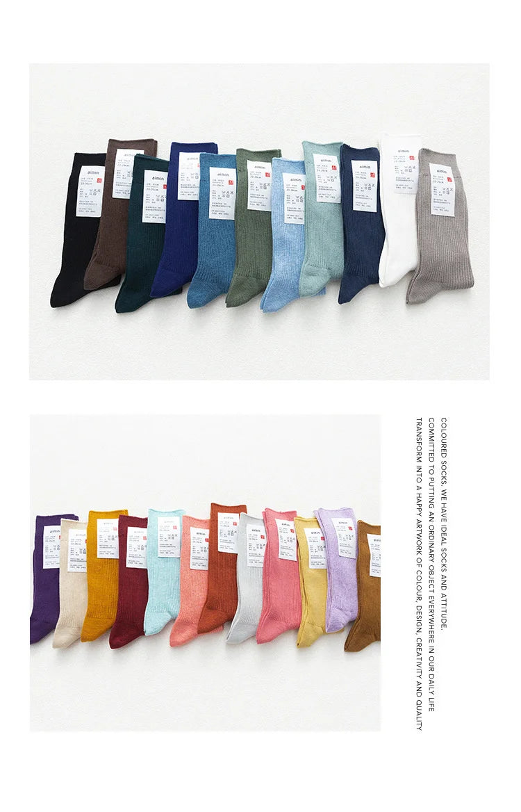 CHAOZHU Japanese Double Needles Cotton Knitting Rib Thin Business Cotton Long Men's Socks Stretch Casual Daily Basic Brand Socks