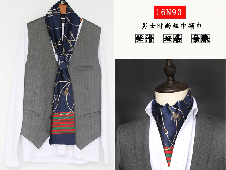 Business Scarf Hangzhou Silk Men's Scarf Long Scarf Double-Sided Trendy British European American Style Autumn Winter