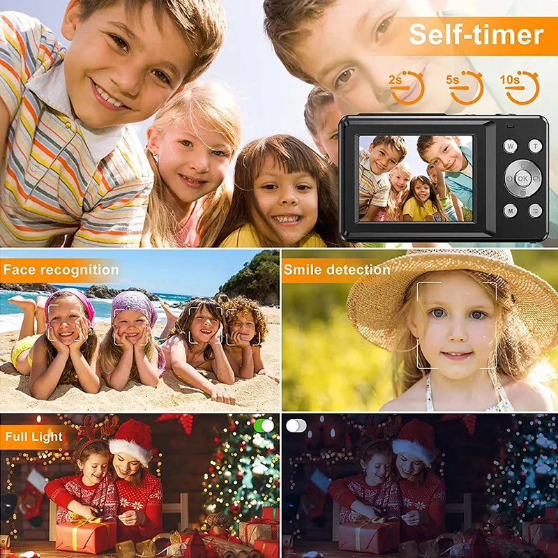 HD 1080P 2.4 Inch Digital Camera Rechargeable Cameras with 16x Zoom Compact Camera 44MP Cameras for Kids Beginner Camera