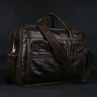 Vintage Crazy Horse Genuine Leather Men Briefcase 15" Laptop Bag Work Business Bag Shoulder Messenger Bag Male Tote Handbag