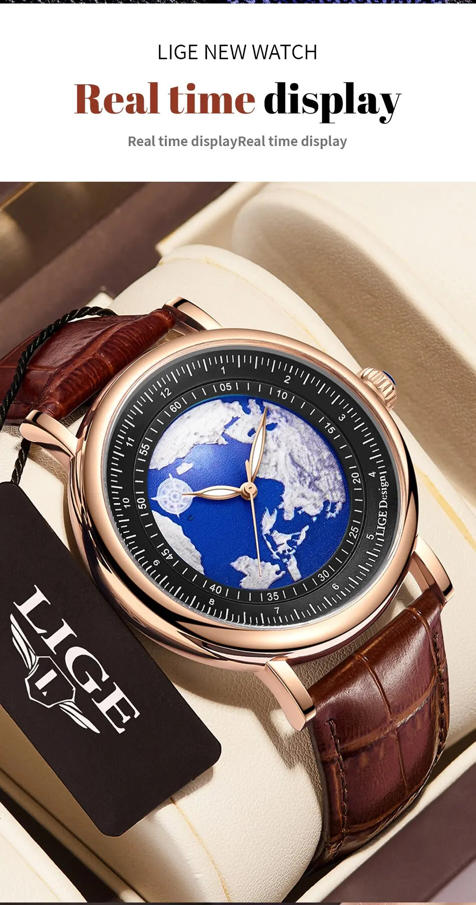 LIGE Mens Watches Fashion Blue Planet Creative Earth Quartz Wristwatch Leather Waterproof Watch For Men Clock Relogio Masculino