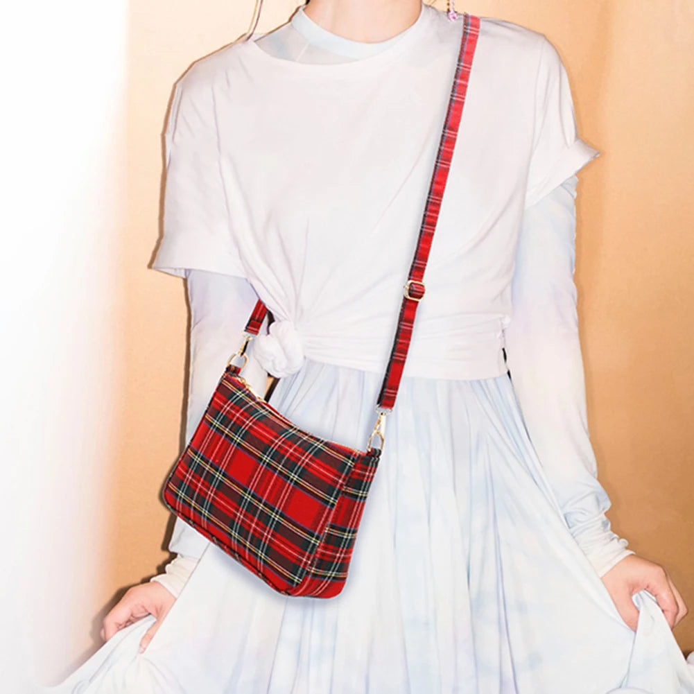 Women Fashion Shoulder Bag Punk Tartan Check Stylish Commuting Bag Simple Plaid Satchel Bag with 2 Straps Tote Handbag