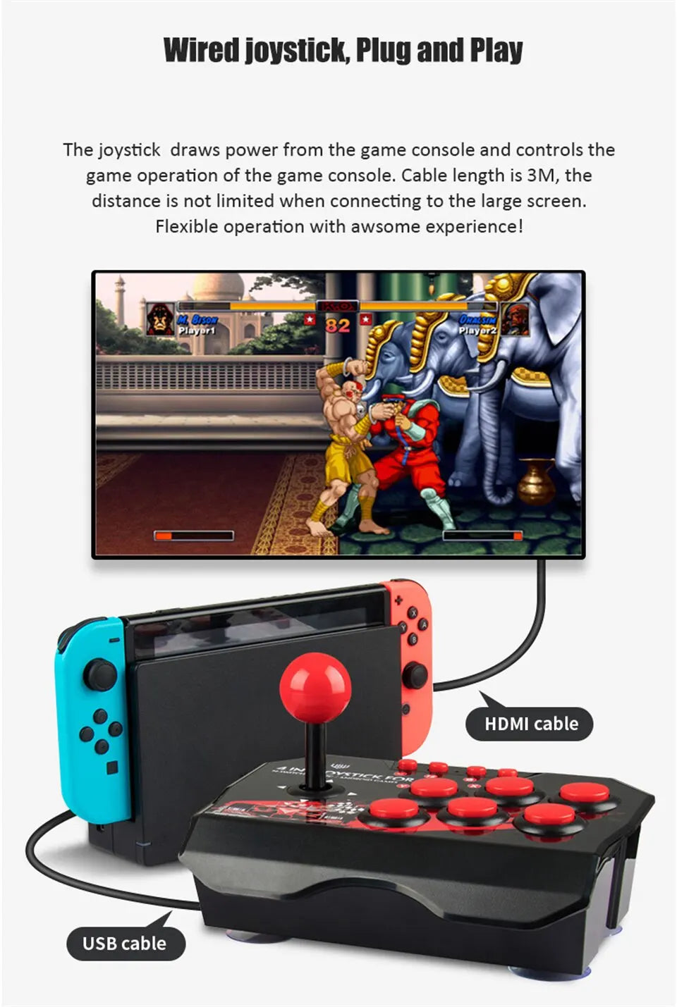 GAMINJA NS002 4 In 1 Retro Arcade Console Game Joystick Rocker Fighting Controller for Nintendo Switch PS3 PC Android TV