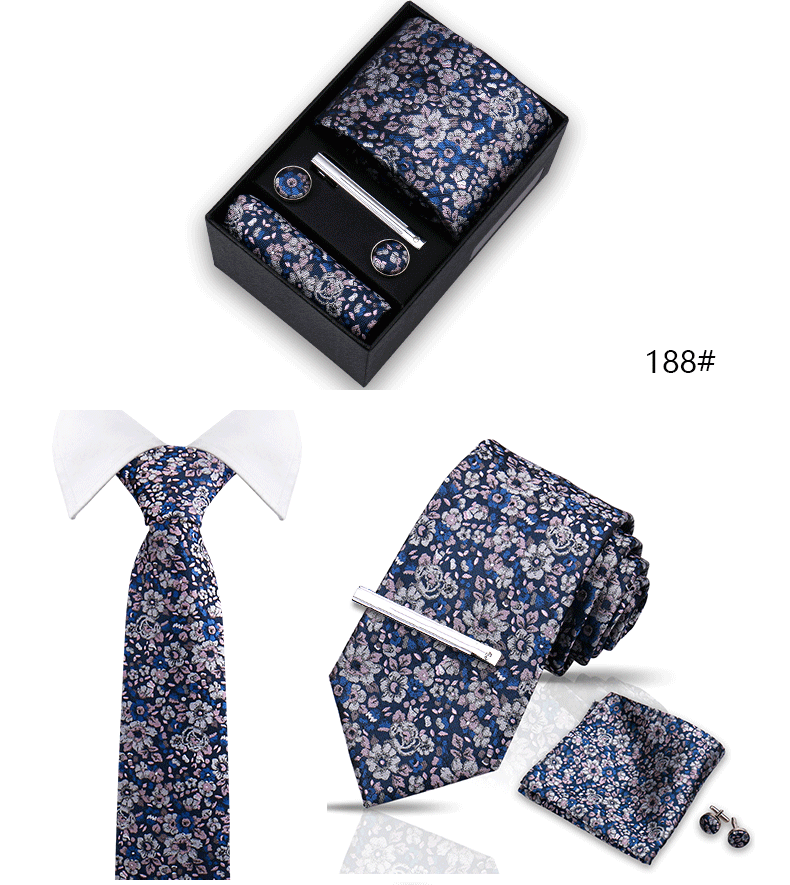 Tie Set For Men Silk Necktie Wedding Cufflinks Box Gift Tie Clip Men Pocket Square Necktie Luxury Business Gravatas