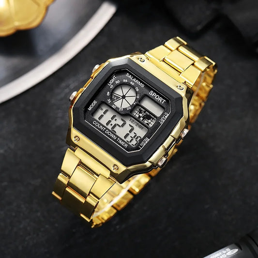 Digital Watch Men's Watch Stainless Steel Strap Countdown Sport Watches Waterproof Led Electronic Wristwatch for Men Gift