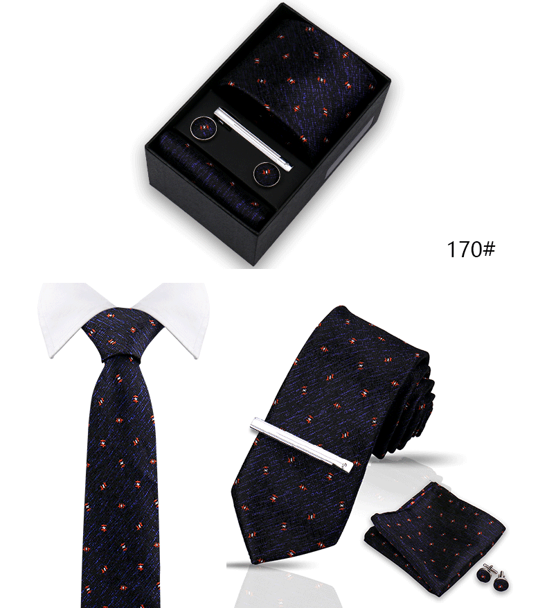 Tie Set For Men Silk Necktie Wedding Cufflinks Box Gift Tie Clip Men Pocket Square Necktie Luxury Business Gravatas