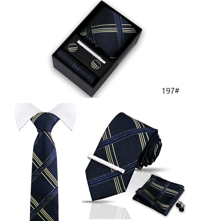 Tie Set For Men Silk Necktie Wedding Cufflinks Box Gift Tie Clip Men Pocket Square Necktie Luxury Business Gravatas