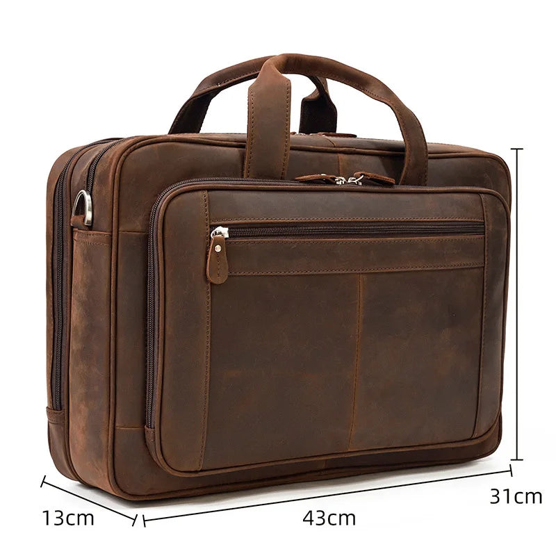 17.3 Inch Laptop Briefcase Genuien Leather Laptop Bag Business Travel Tote Bags Handbags For Men Male Large Brief Case Bag Retro