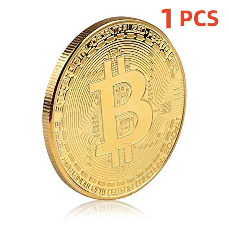 5PCS Gold Plated Bitcoin Coin Collectible Art Collection Gift Physical Commemorative Casascius crypto coin Metal AntiqueImitation