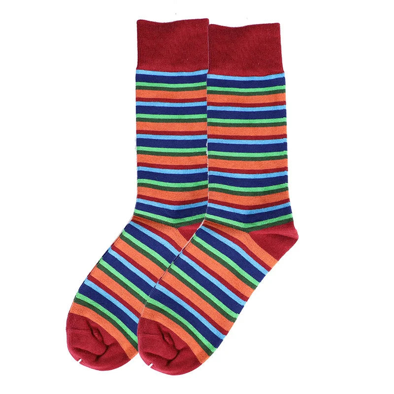 PEONFLY Classical Colorful Men's Combed Cotton Socks High Quality Happy Business Socks Long Tube Wedding Gift socks for Man