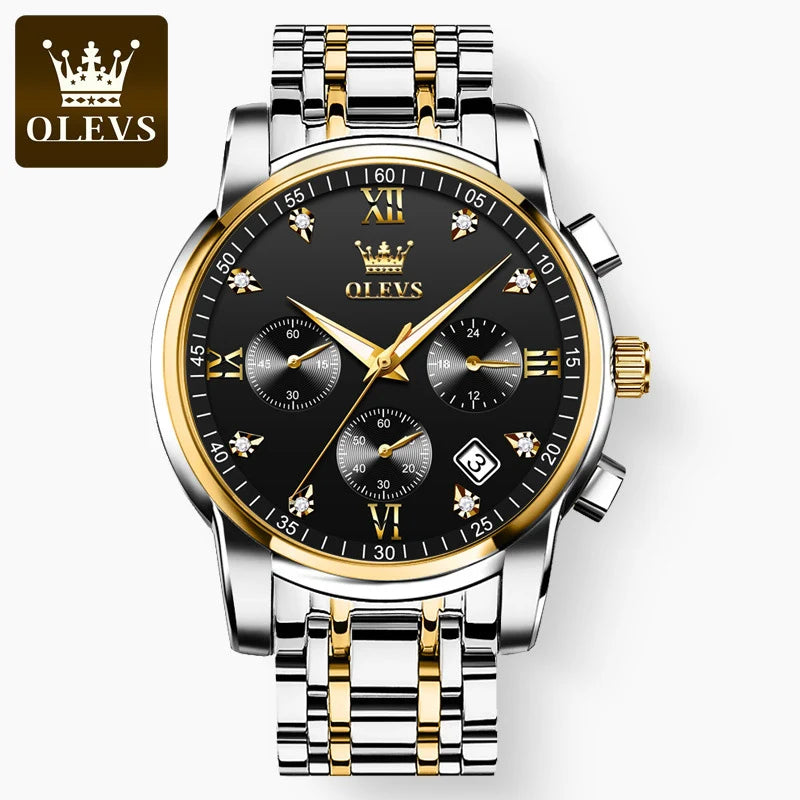 OLEVS Watches for Men Top Brand Luxury Chronograph Luminous Quartz Watch Fashion Business Waterproof Stainless Steel Wristwatch