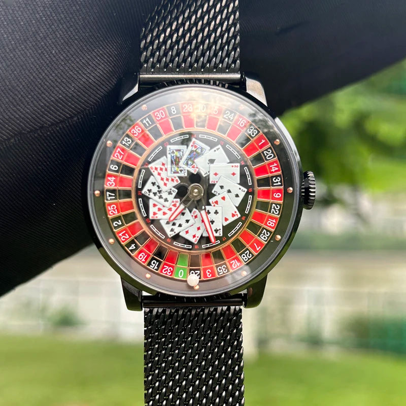 Richard New Mechanical Watch NH36 Sapphire Glass Rotating Dial Las Vegas Roulette Desktop Theme Automatic Watch Men Texas Holdem