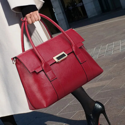 2024 New Genuine Leather Briefcase Women Handbags Large Capacity Ladies Fashion Cowhide Shoulder Messenger Bags Portable