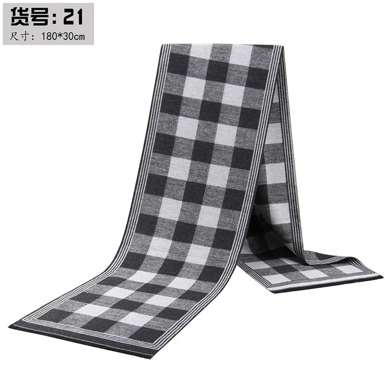 Classic Plaid Men Scarfs Winter Warm Cashmere Soft Scarf For Men Casual Business Neckerchief Black Gray Silk Scarves 30*180cm