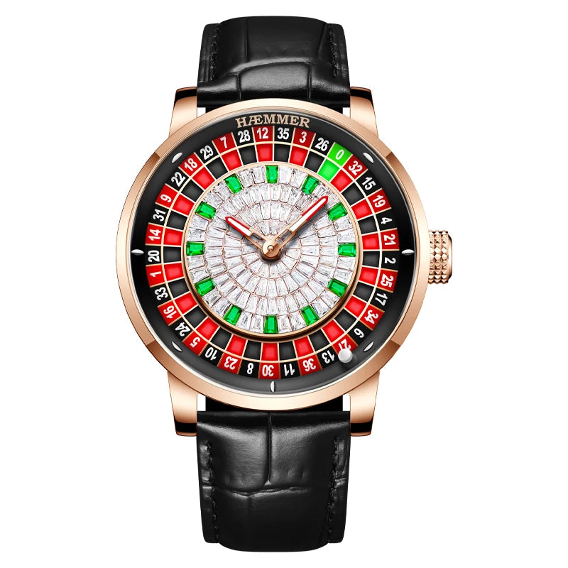 HAEMMER high-end design new mechanical watch NH35 rotating dial Las Vegas roulette desktop theme men's luminous waterproof watch