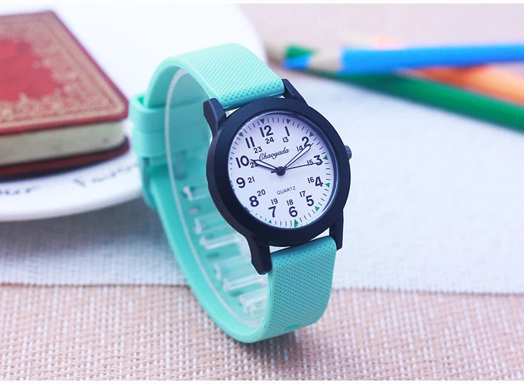 2024 New Style Children Boys Girls Simple 24 Hours Luminous Hands Sports Silicone Strap Watches Jelly Colors Quartz Wristwatches