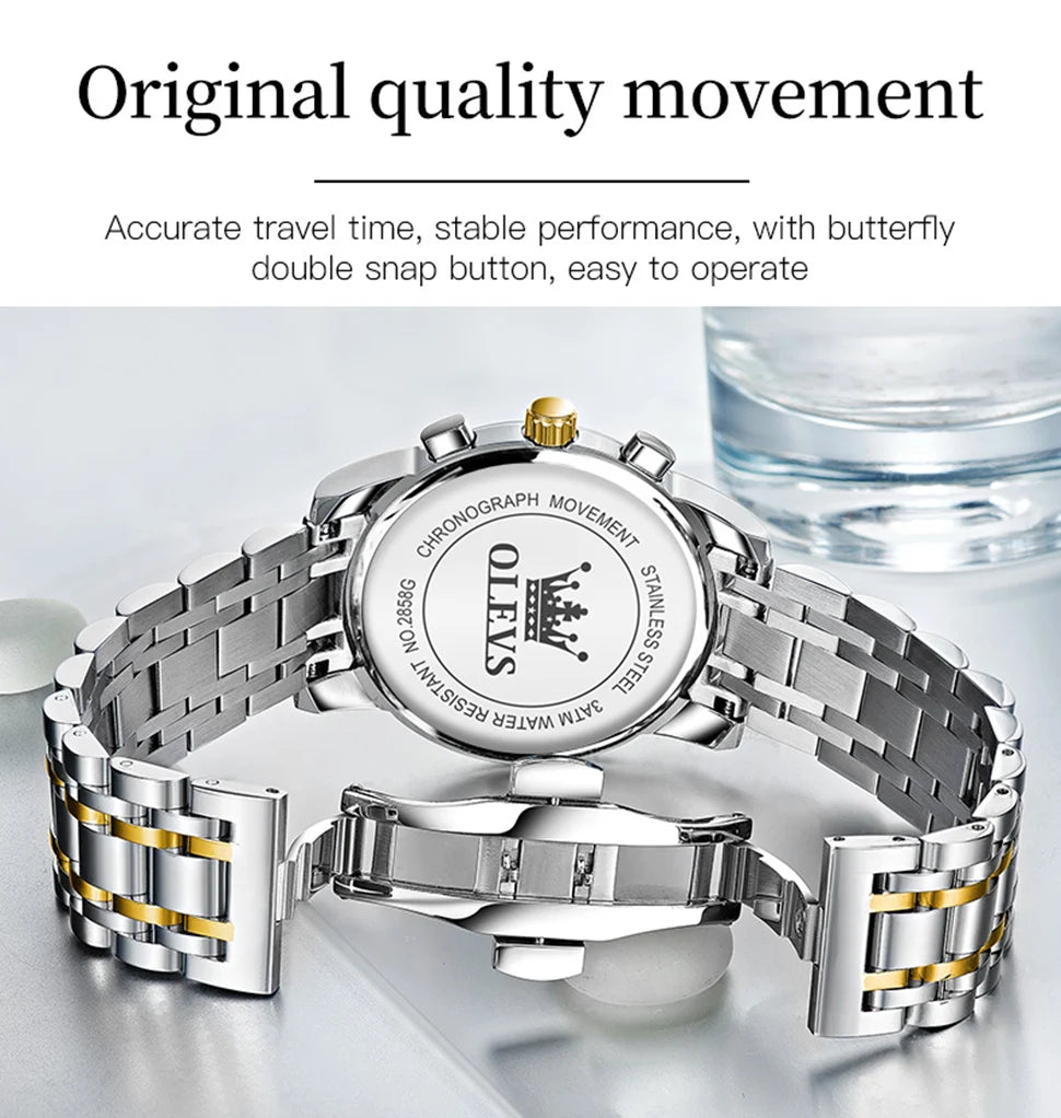 OLEVS Watches for Men Top Brand Luxury Chronograph Luminous Quartz Watch Fashion Business Waterproof Stainless Steel Wristwatch