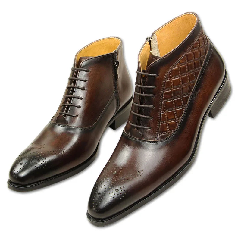 Luxury Men Boots Real Cowhide Leather Shoes For Successful Gentalman Suit Design Pure Handmade Fashion High Quality Male's Boots