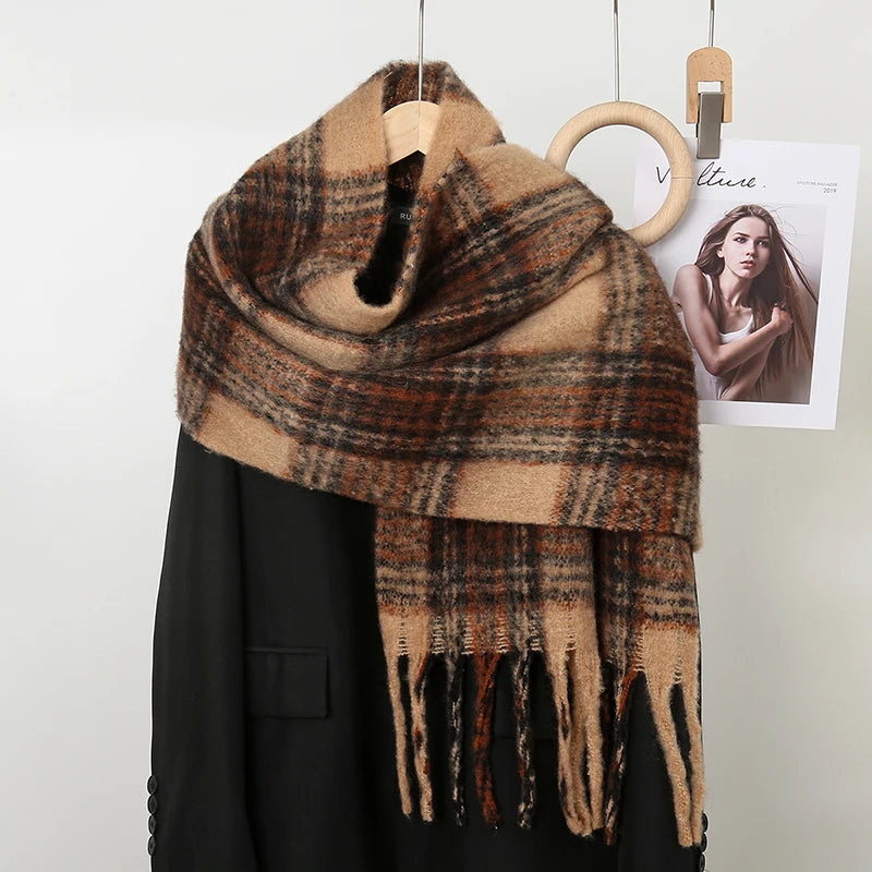 Woman Stripe Cashmere Scarf Tassels Shawls Pashmina Warm Muffler Fashion Long Wraps Luxury Famale Thick Scarves 208*35cm