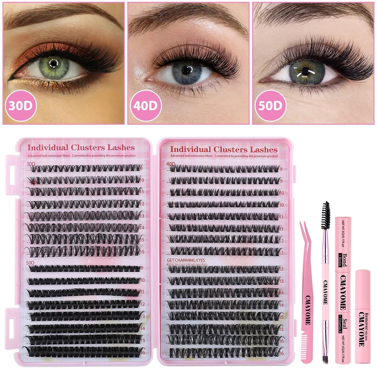 Lash Extension Kit 640 Pcs 3D Thick Fluffy Lash Clusters 30+40+50D 9-16mm Eyelash Set Individual Lashes with Bond and Remover