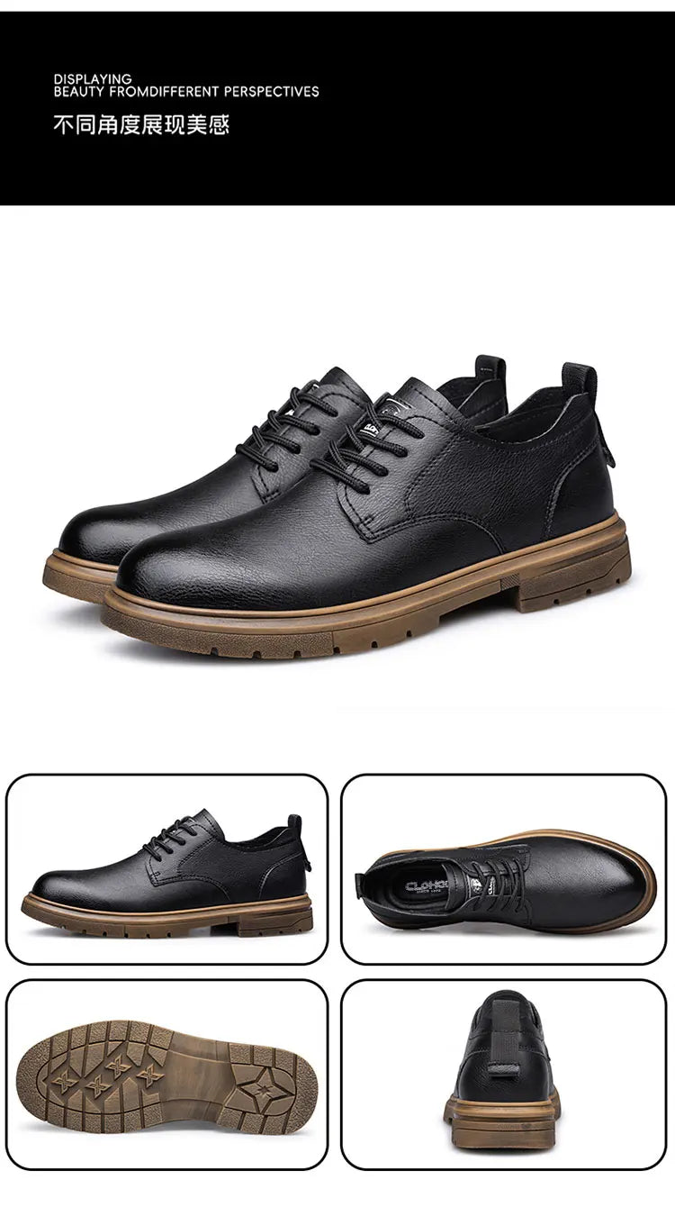 CLOHOC two layer cowhide business casual shoes breathable soft sole comfortable classic lace-up men's shoes