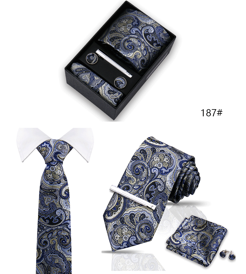 Tie Set For Men Silk Necktie Wedding Cufflinks Box Gift Tie Clip Men Pocket Square Necktie Luxury Business Gravatas