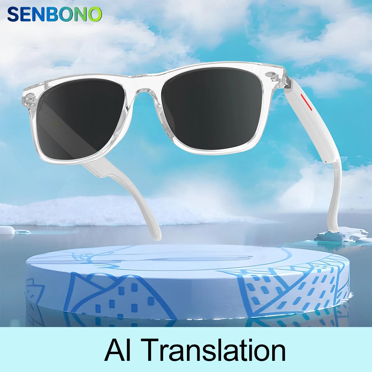 SENBONO Smart Glasses AI Translation Glasses 100+ Languages Real-time Translation Bluetooth Music Built-in Mic & Speakers