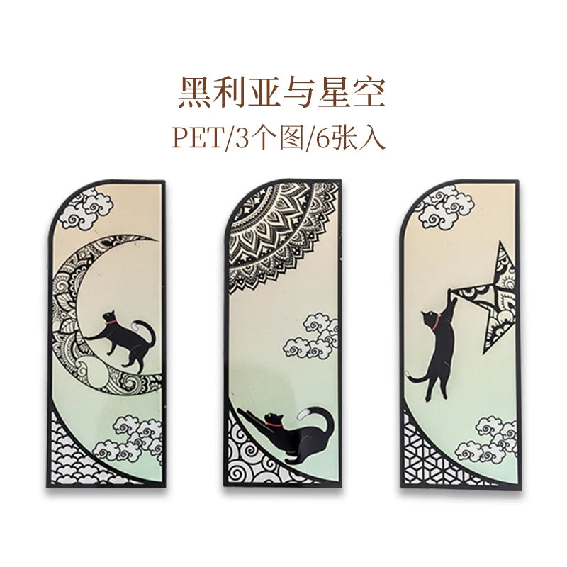 6 pcs/set Cute black cat daily series Bookmark PVC Matte Reading Book mark Retro Book Page Marker Stationery Supplies