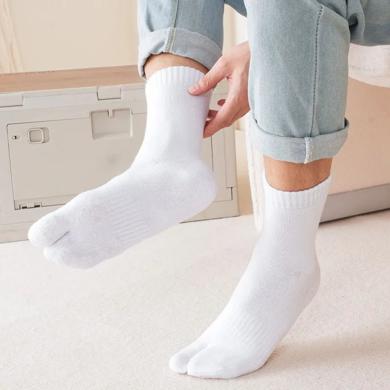 Autumn Winter Thicken 2 Finger Socks For Men Solid Color Business Flip Flops Split Toe Socks Thermal Middle Tube Cotton Socks