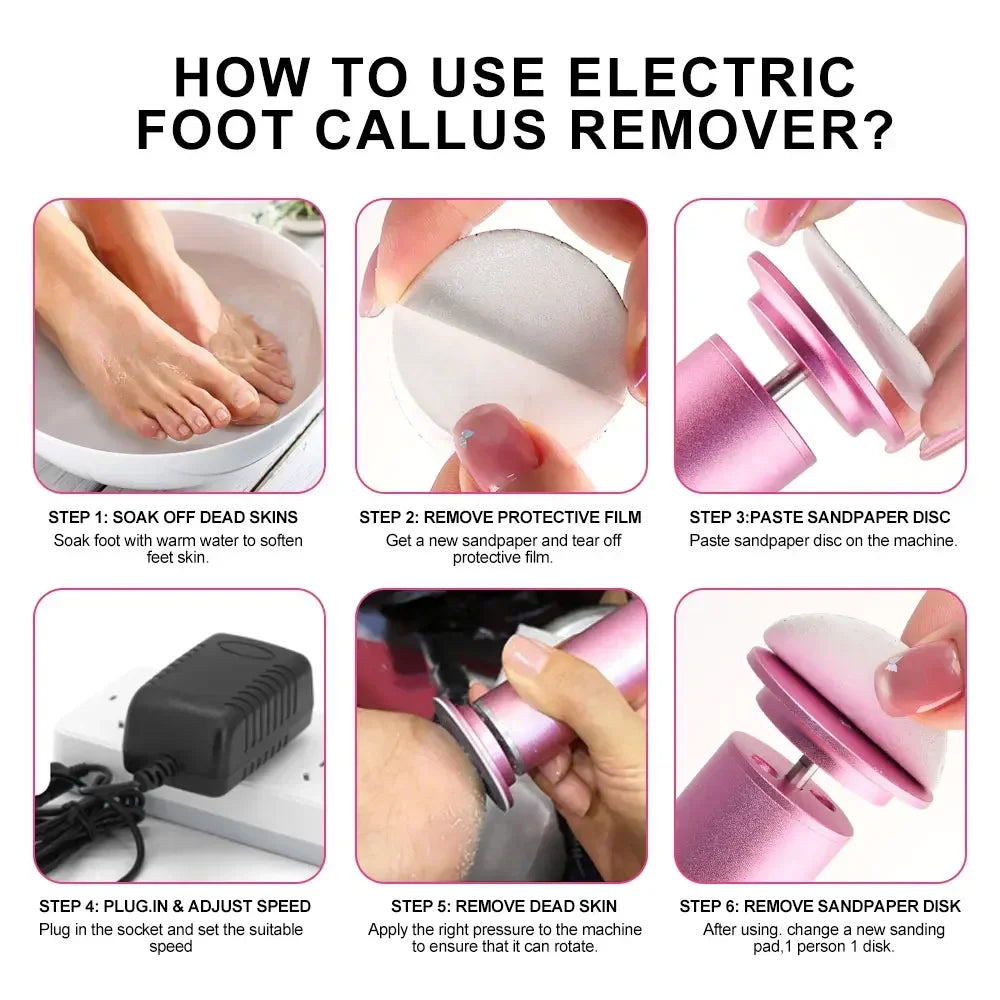 Electric Foot Callus Remover Foot Care File Heels Dead Skin Pedicure Tool Electronic Foot Grinder and Replacement Sandpaper