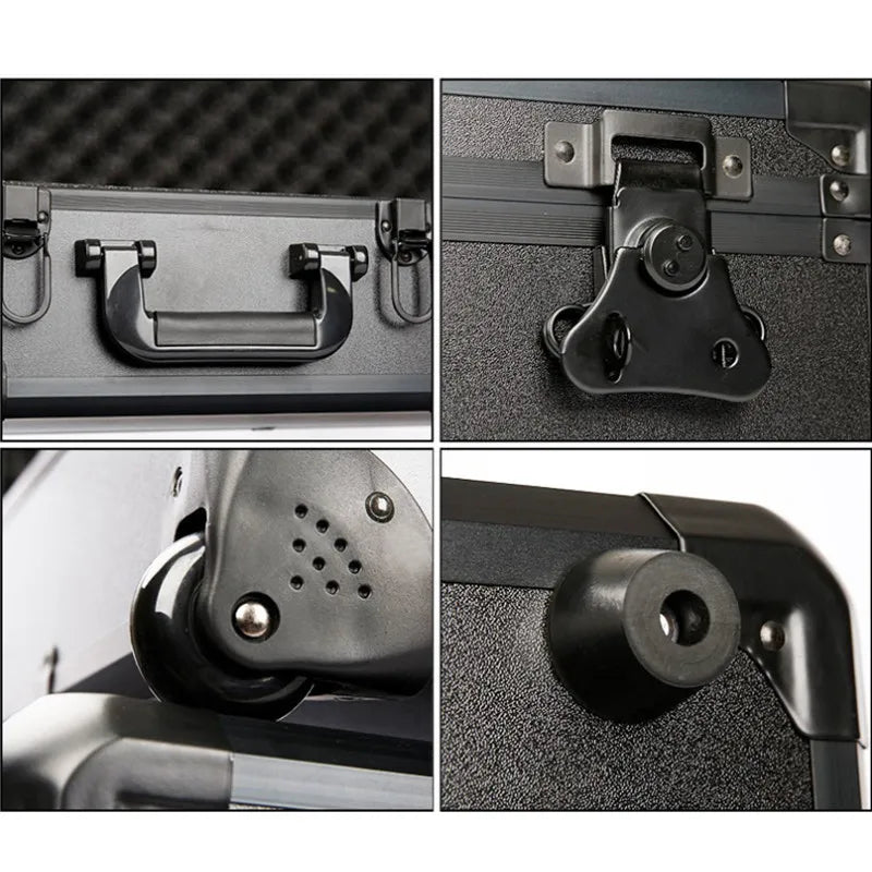 Long Portable Hardware Aluminum Toolbox Instrument Equipment Safety Box Tool Box with Wheels Multi-functional Suitcase