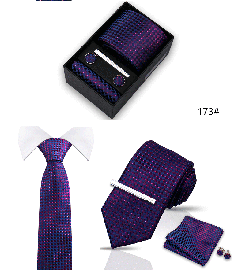 Tie Set For Men Silk Necktie Wedding Cufflinks Box Gift Tie Clip Men Pocket Square Necktie Luxury Business Gravatas