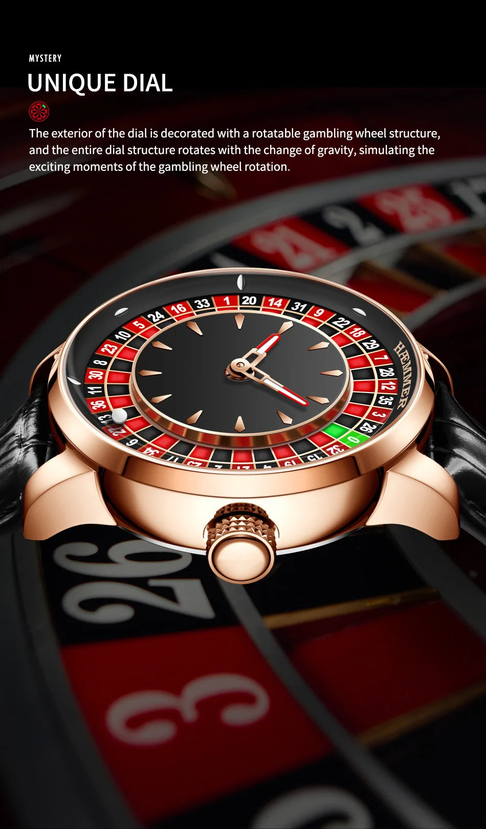 HAEMMER high-end design new mechanical watch NH35 rotating dial Las Vegas roulette desktop theme men's luminous waterproof watch