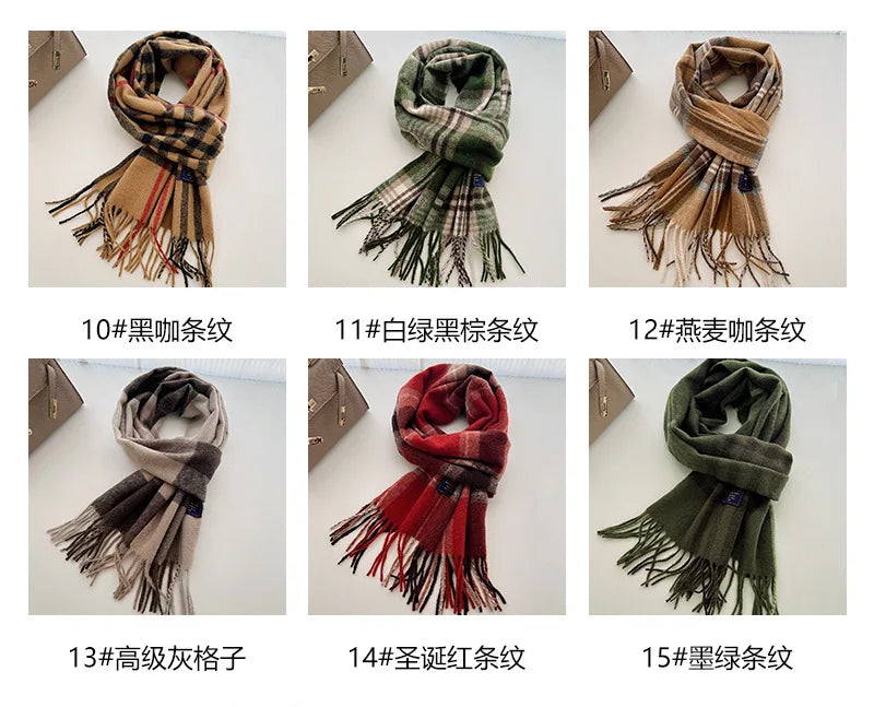 Chic Design Soft Warm Women Scarf Autumn Winter Classic British Imitation Cashmere Muffler Men Plaid Thermal Tassel Shawl Couple