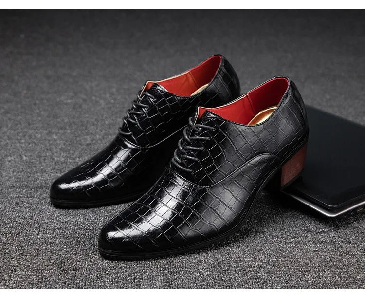 Luxury High Heel Shoes Men Classic Black Pointed to Dress Shoes For Men Wedding Formal Shoes Oxford Leather Social Shoes Male