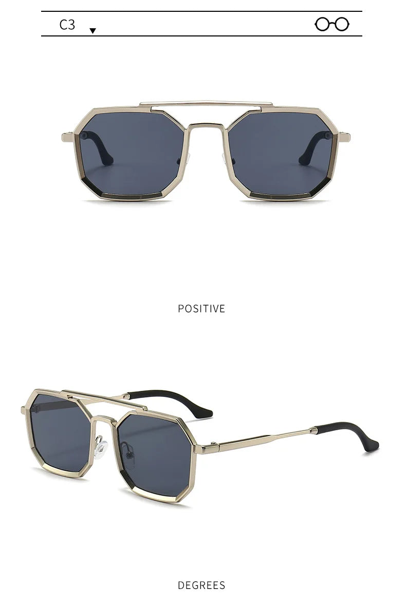 Metal Frames Sunglasses For Men Women Fashion Polygonal Double Bridges Sun Glasses Luxury Brand Outdoor Driving Eyewear