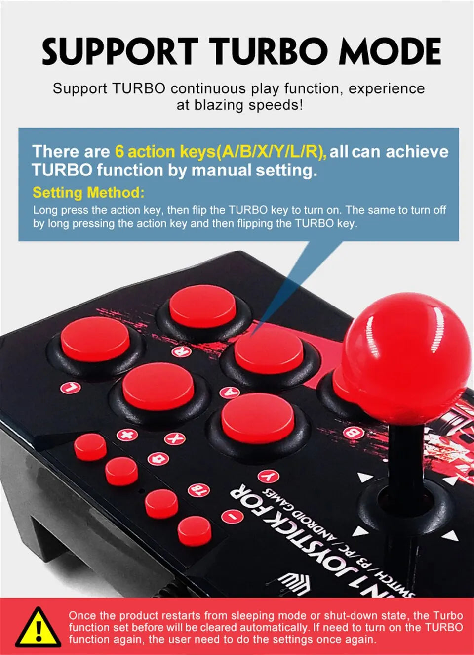 GAMINJA NS002 4 In 1 Retro Arcade Console Game Joystick Rocker Fighting Controller for Nintendo Switch PS3 PC Android TV