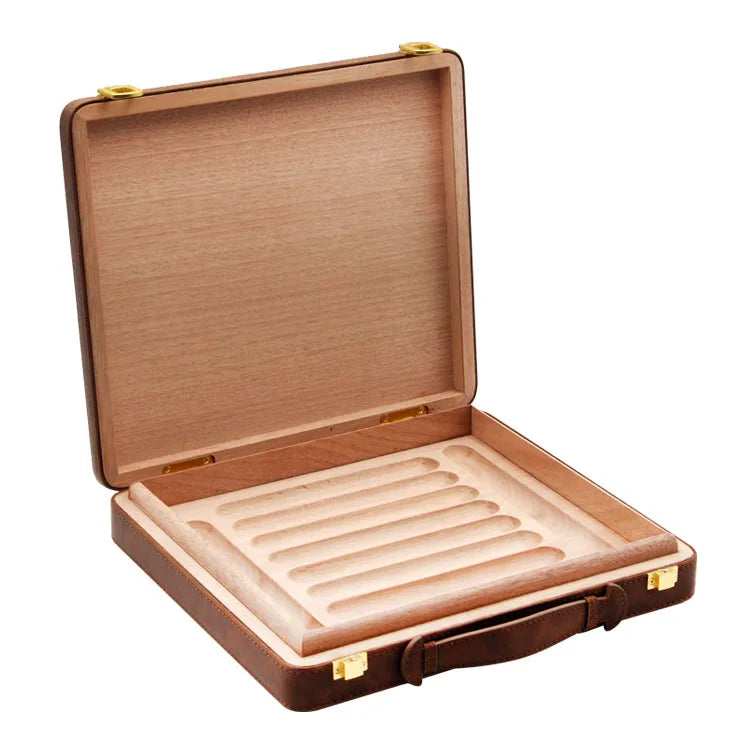 Portable Cigar Box with Buckle, Humidor Platter, Cigar Case, Smoking Accessories, 10 Wooden Tray Slot, Travel Case Handbag