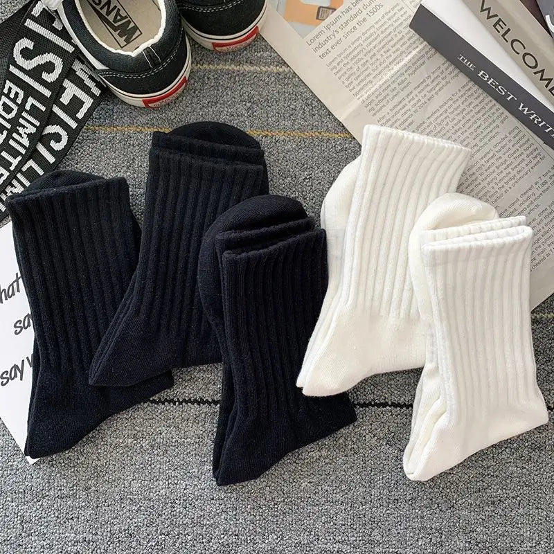 New 5 Pairs Cool Men Black White Warm Socks Set Autumn Winter Male Solid Color Sport Short Socks For Men