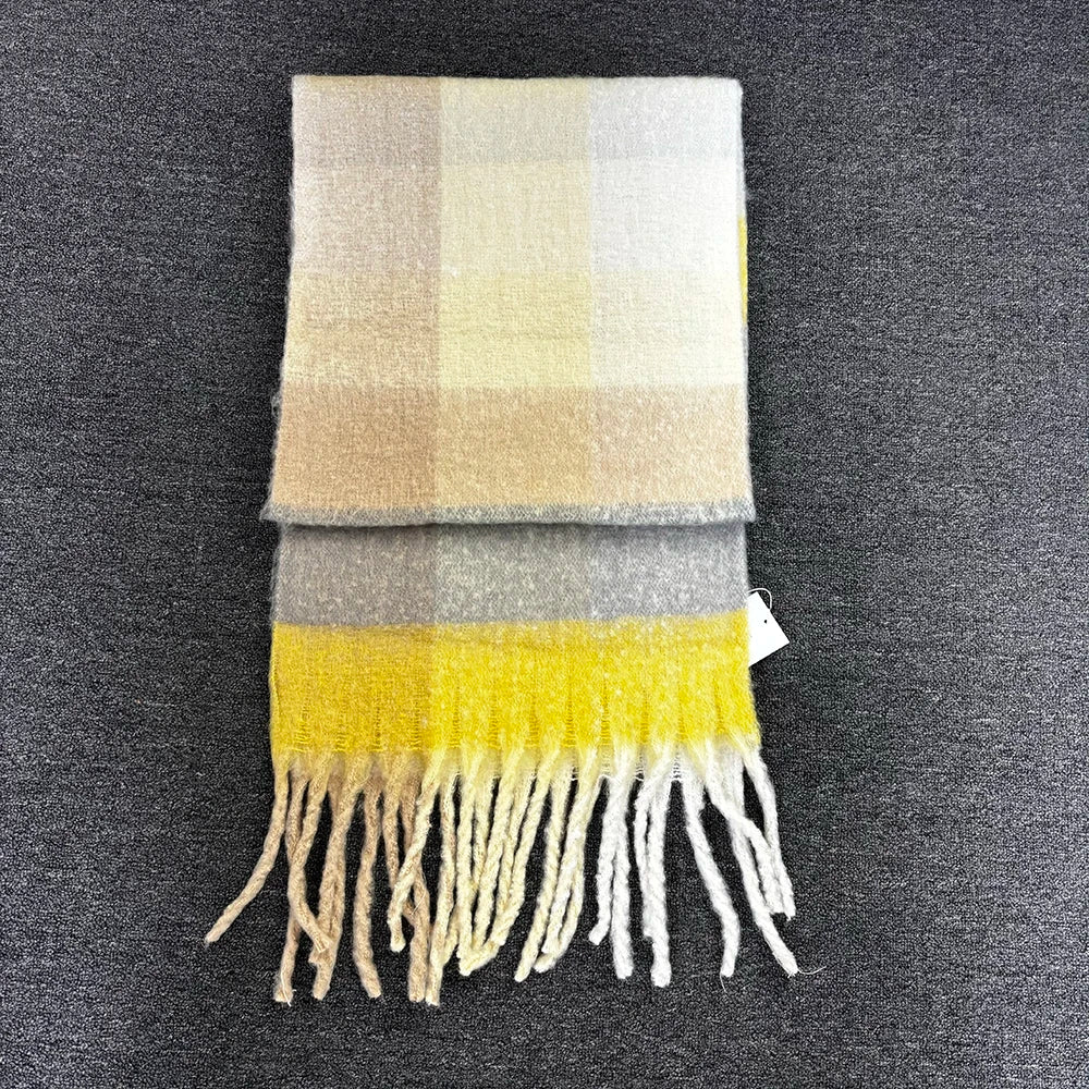 Winter Fashion Brand Plaid Scarf Women Warm Pashmina Female Scarves Wraps Bufanda Tassels Shawl Long Rainbow Hairy Luxury Brand