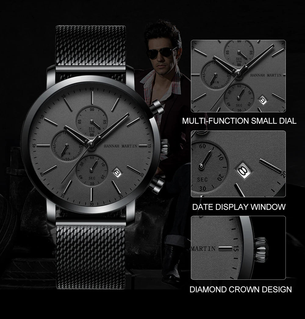 Top Men Watch Brand Business Style Stainless Steel Fashion Waterproof Sports Multifunctional Quartz Wristwatch Relogio Masculino