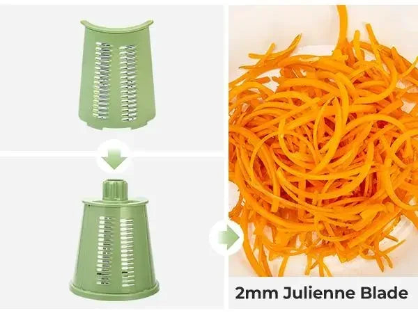 SUSTEAS Rotary Cheese Grater with Handle, Food Shredder with 5 Well-designed Blades & Strong Suction Base,Round Mandoline Slicer