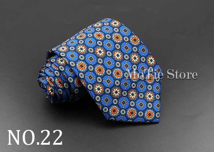 Men's Fashion Silk Tie 7.5cm Soft Novelty Necktie Blue Green Orange Color Ties For Men Dot Floral Bowtie Wedding Business Gift