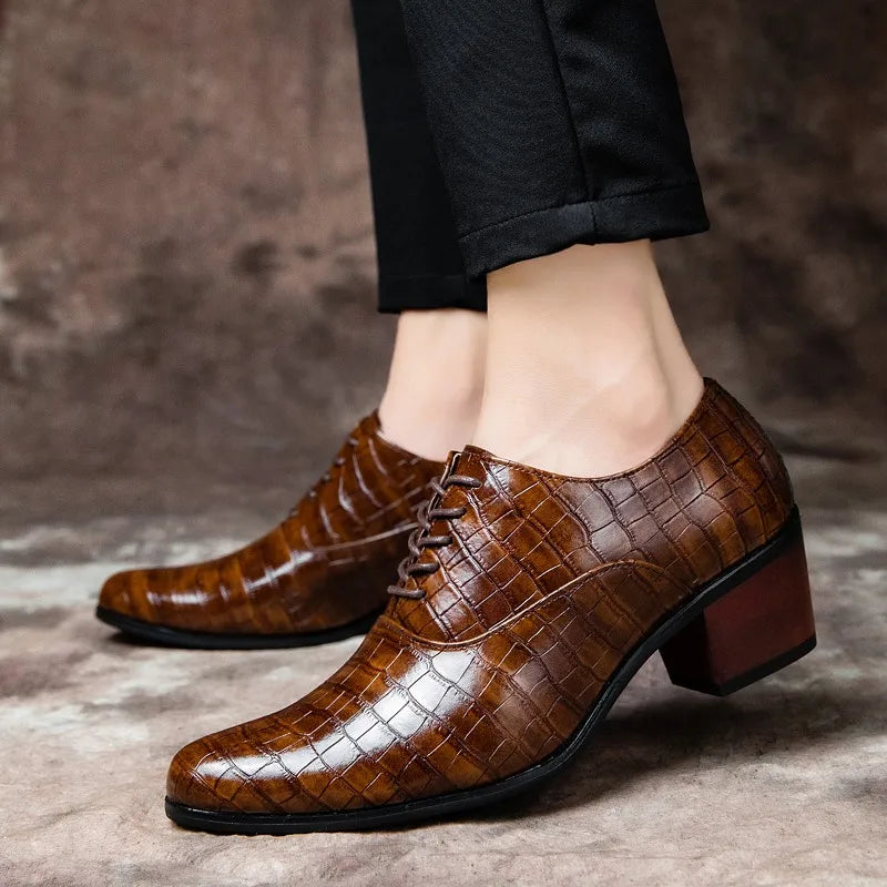 New Crocodile Increase Men's Heel Shoes Formal Leather Brown Men Loafers Dress Shoes Fashion Mens Casual Shoes Zapatos Hombre