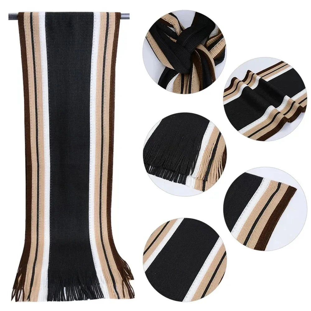 Classic Men's Scarf Winter Warm Faux Cashmere Soft Tassel Long Shawl Business Casual Striped Scarf Men's Clothing Accessories