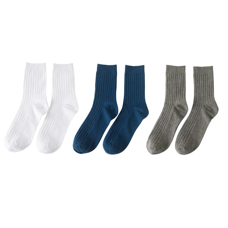 3pairs Men's Cotton Socks Casual Breathable Men's Solid Color Black High-Quality Socks Office Business Sok