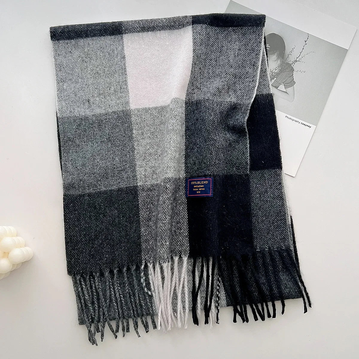 Chic Design Soft Warm Women Scarf Autumn Winter Classic British Imitation Cashmere Muffler Men Plaid Thermal Tassel Shawl Couple