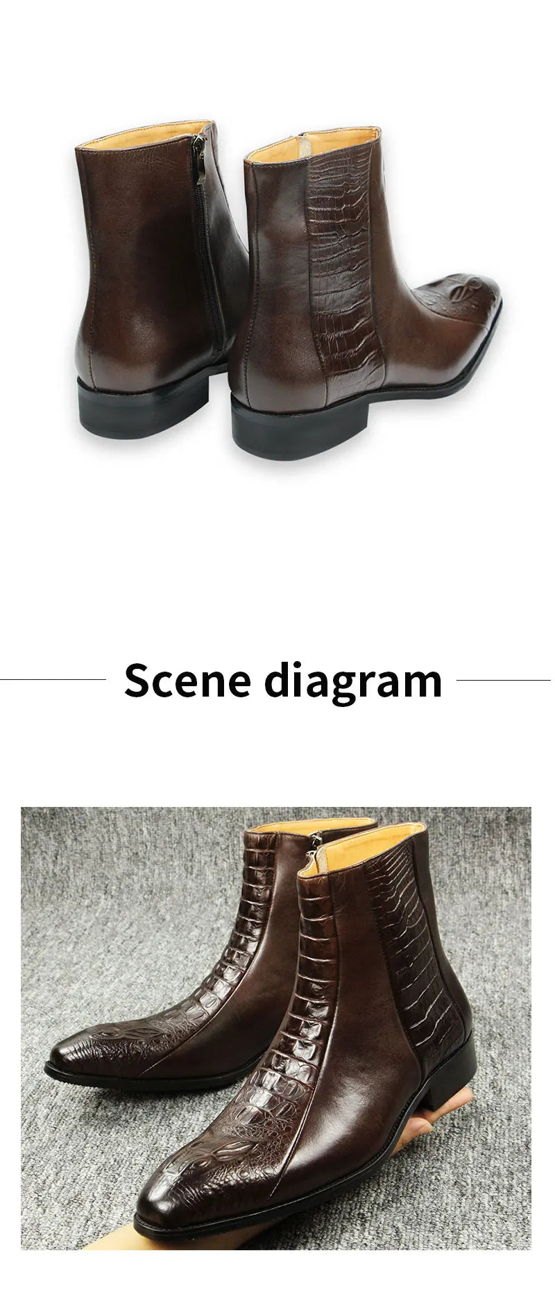 Fashion Crocodile Engraved Zipper Men's Boots Genuine Cow Leather High Ankle Winter Luxury Business New Design Boot High Quality